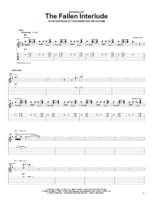 Download Blink-182 The Fallen Interlude Sheet Music and learn how to play Guitar Tab PDF digital score in minutes