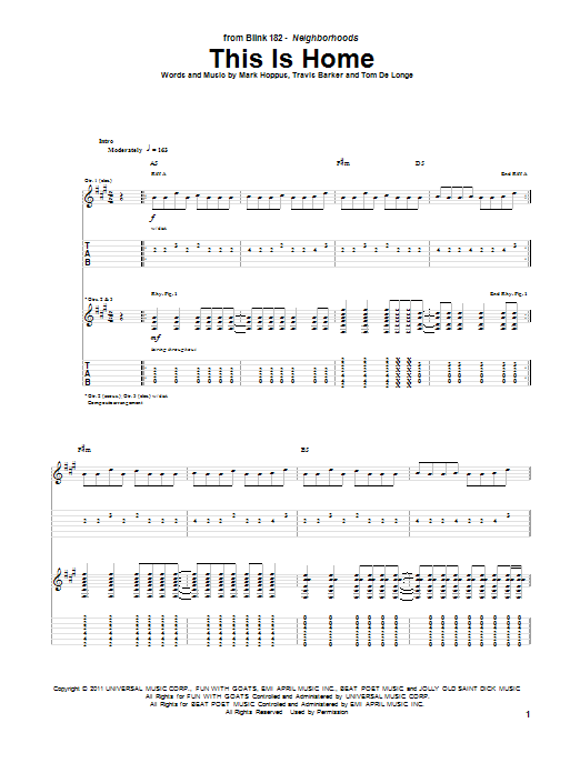 Download Blink-182 This Is Home Sheet Music and learn how to play Guitar Tab PDF digital score in minutes