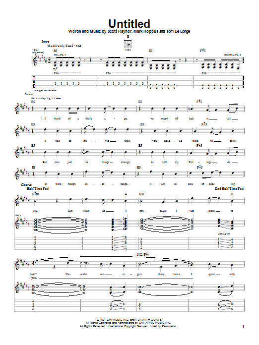 Download Blink-182 Untitled Sheet Music and learn how to play Guitar Tab PDF digital score in minutes