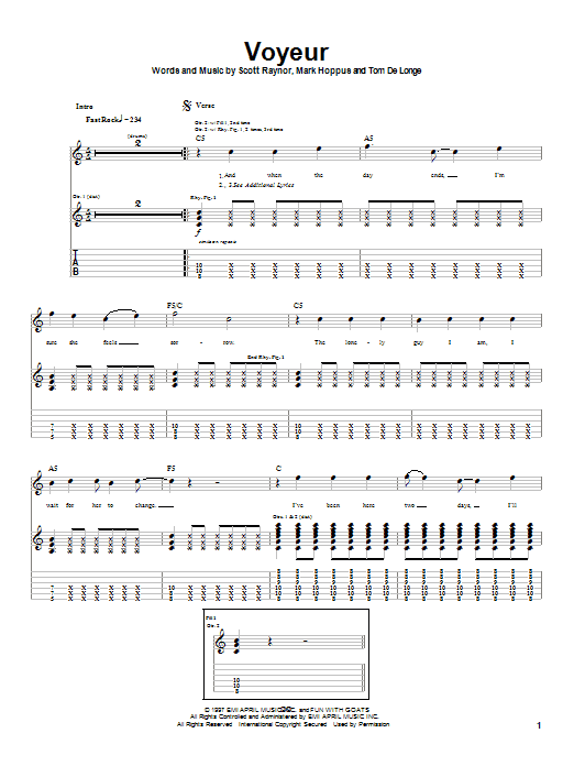 Download Blink-182 Voyeur Sheet Music and learn how to play Guitar Tab PDF digital score in minutes