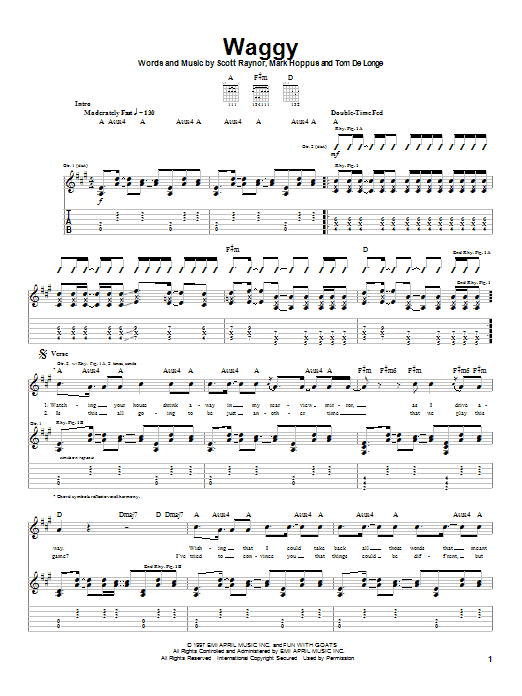 Download Blink-182 Waggy Sheet Music and learn how to play Guitar Tab PDF digital score in minutes