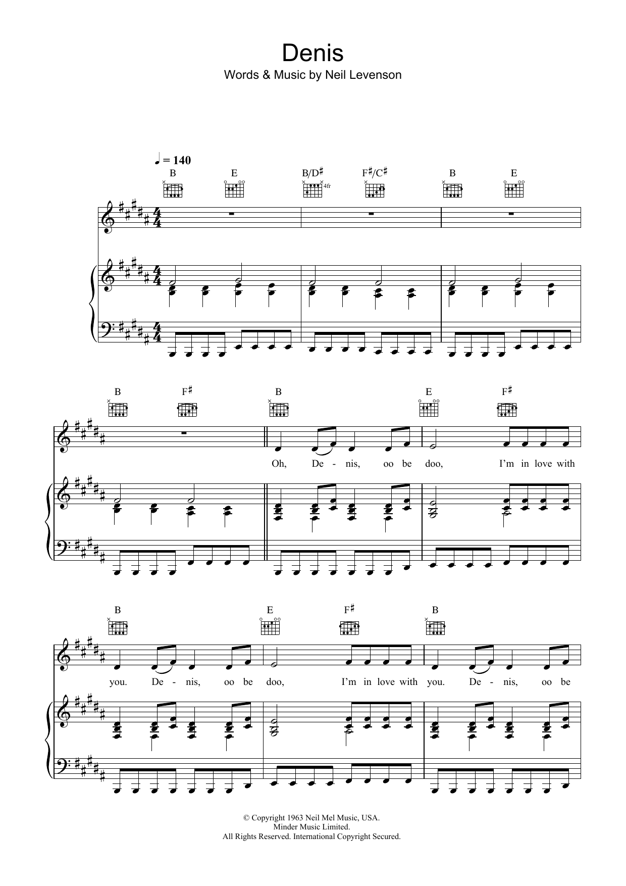 Download Blondie Denis Sheet Music and learn how to play Piano, Vocal & Guitar (Right-Hand Melody) PDF digital score in minutes