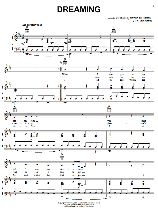 Download Blondie Dreaming Sheet Music and learn how to play Piano, Vocal & Guitar (Right-Hand Melody) PDF digital score in minutes