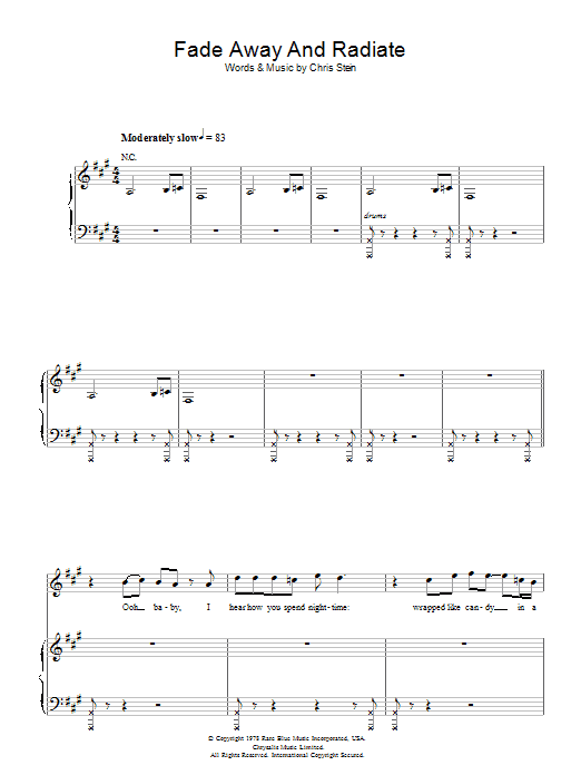 Download Blondie Fade Away And Radiate Sheet Music and learn how to play Piano, Vocal & Guitar PDF digital score in minutes