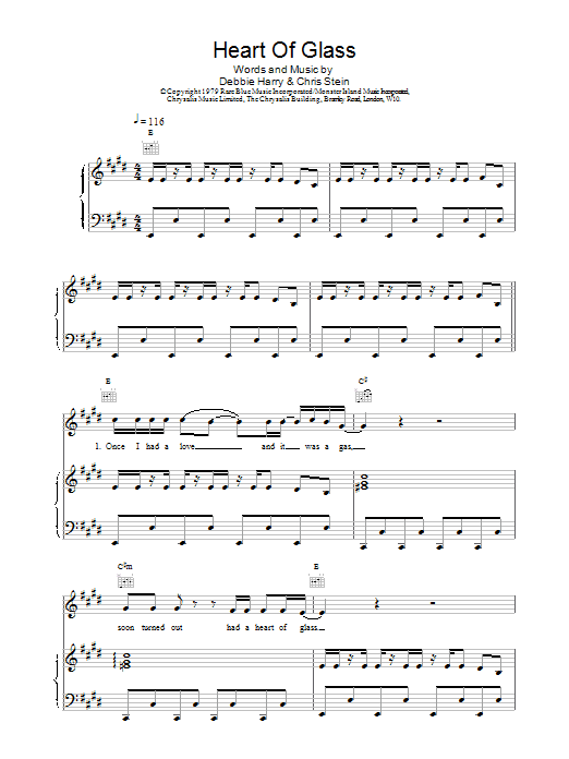 Download Blondie Heart Of Glass Sheet Music and learn how to play Piano, Vocal & Guitar PDF digital score in minutes