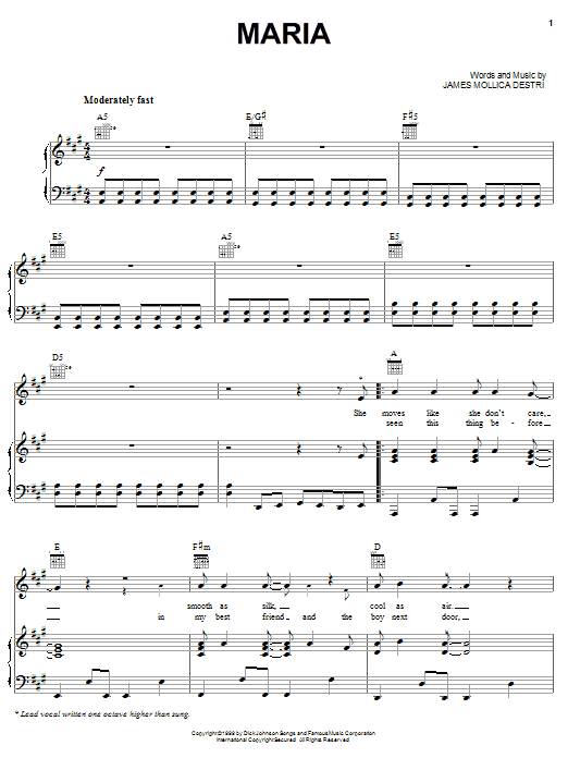 Download Blondie Maria Sheet Music and learn how to play Piano, Vocal & Guitar (Right-Hand Melody) PDF digital score in minutes