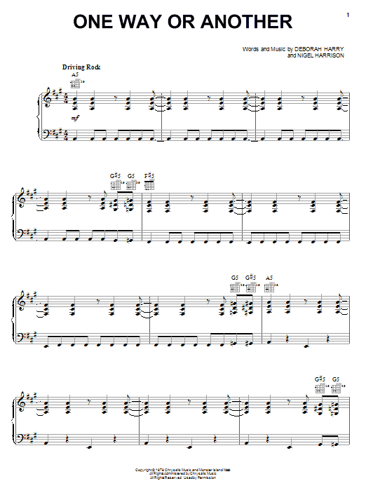 Download Blondie One Way Or Another Sheet Music and learn how to play Guitar Lead Sheet PDF digital score in minutes