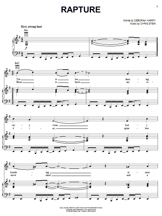Download Blondie Rapture Sheet Music and learn how to play Piano, Vocal & Guitar PDF digital score in minutes