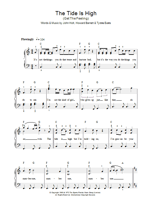 Download Blondie The Tide Is High (Get The Feeling) Sheet Music and learn how to play 5-Finger Piano PDF digital score in minutes