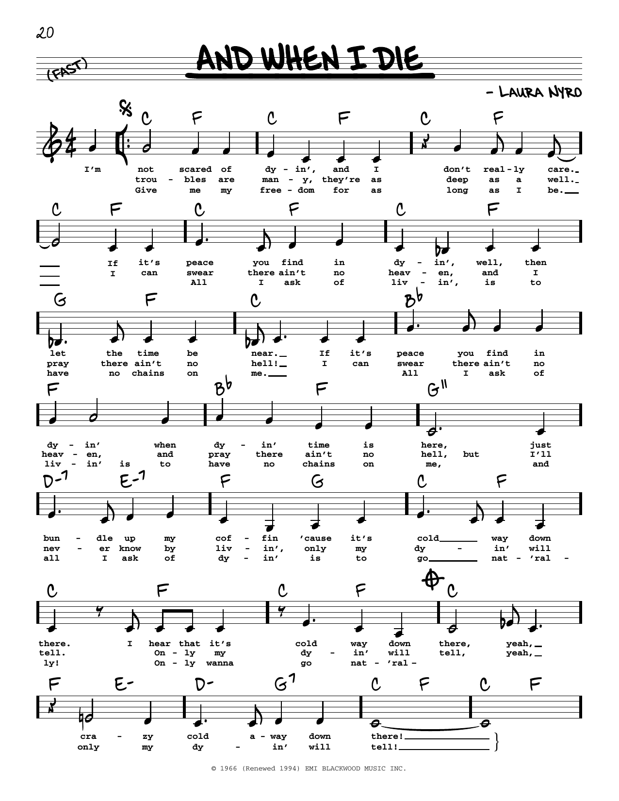 Download Blood, Sweat & Tears And When I Die (Low Voice) Sheet Music and learn how to play Real Book – Melody, Lyrics & Chords PDF digital score in minutes
