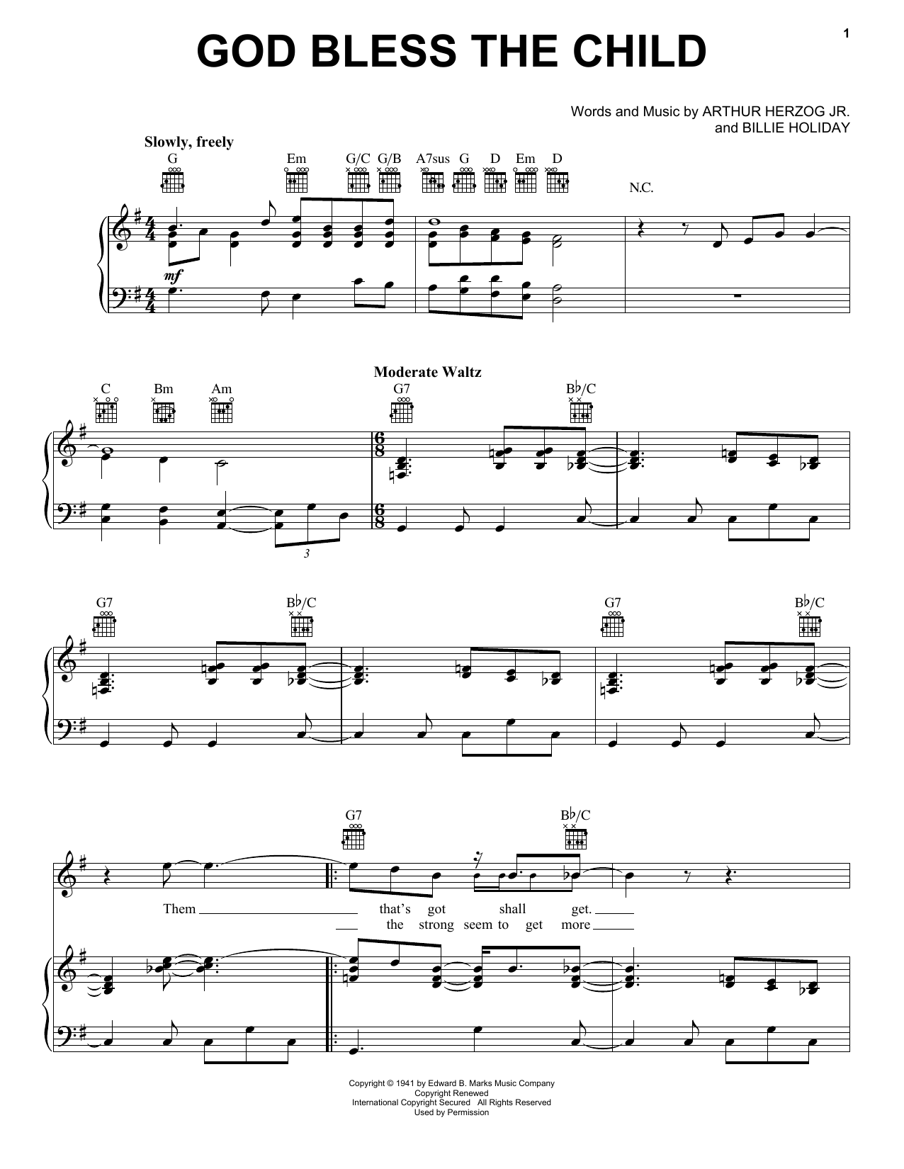 Download Blood, Sweat & Tears God Bless' The Child Sheet Music and learn how to play Piano, Vocal & Guitar (Right-Hand Melody) PDF digital score in minutes