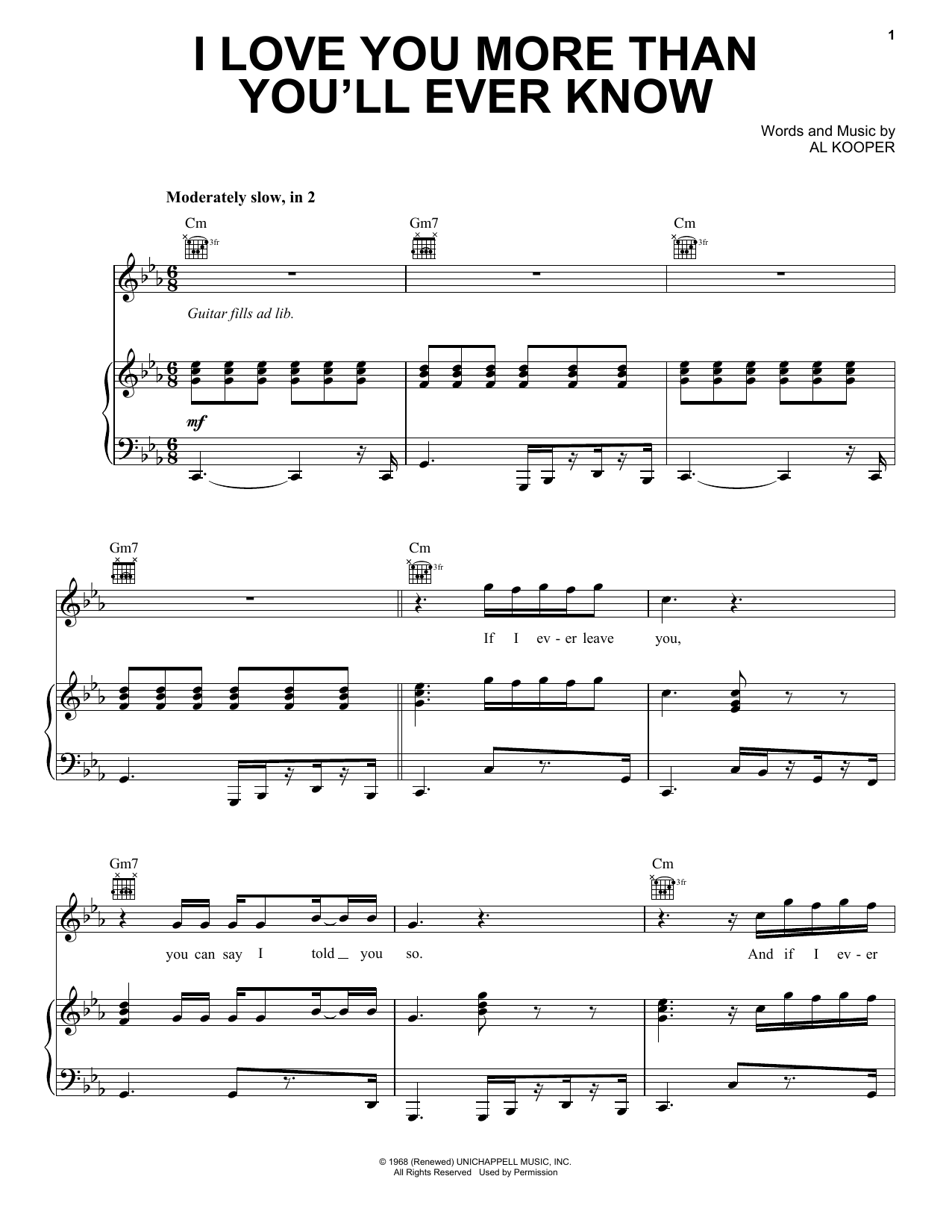 Download Blood, Sweat & Tears I Love You More Than You'll Ever Know Sheet Music and learn how to play Piano, Vocal & Guitar (Right-Hand Melody) PDF digital score in minutes