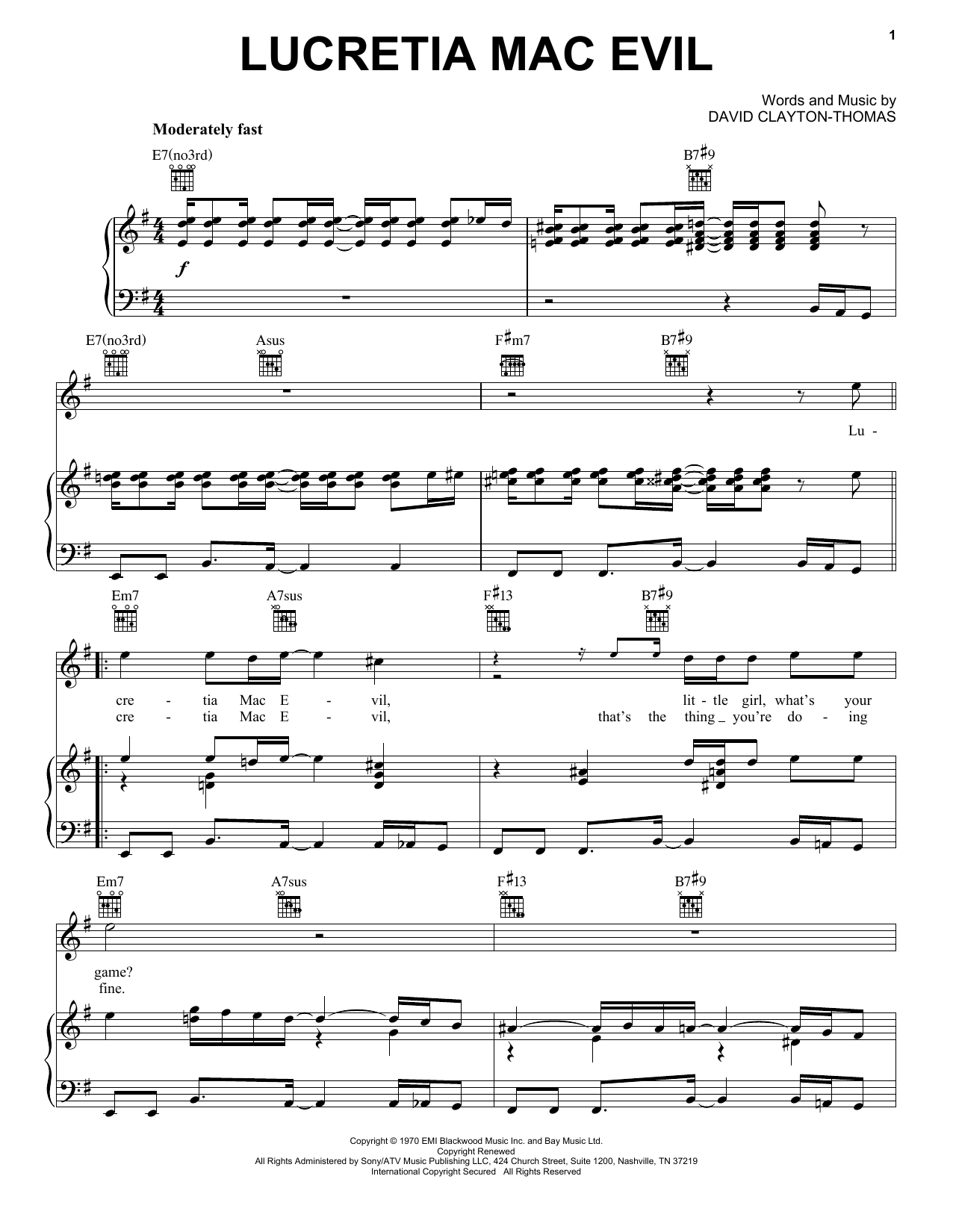 Download Blood, Sweat & Tears Lucretia Mac Evil Sheet Music and learn how to play Piano, Vocal & Guitar (Right-Hand Melody) PDF digital score in minutes