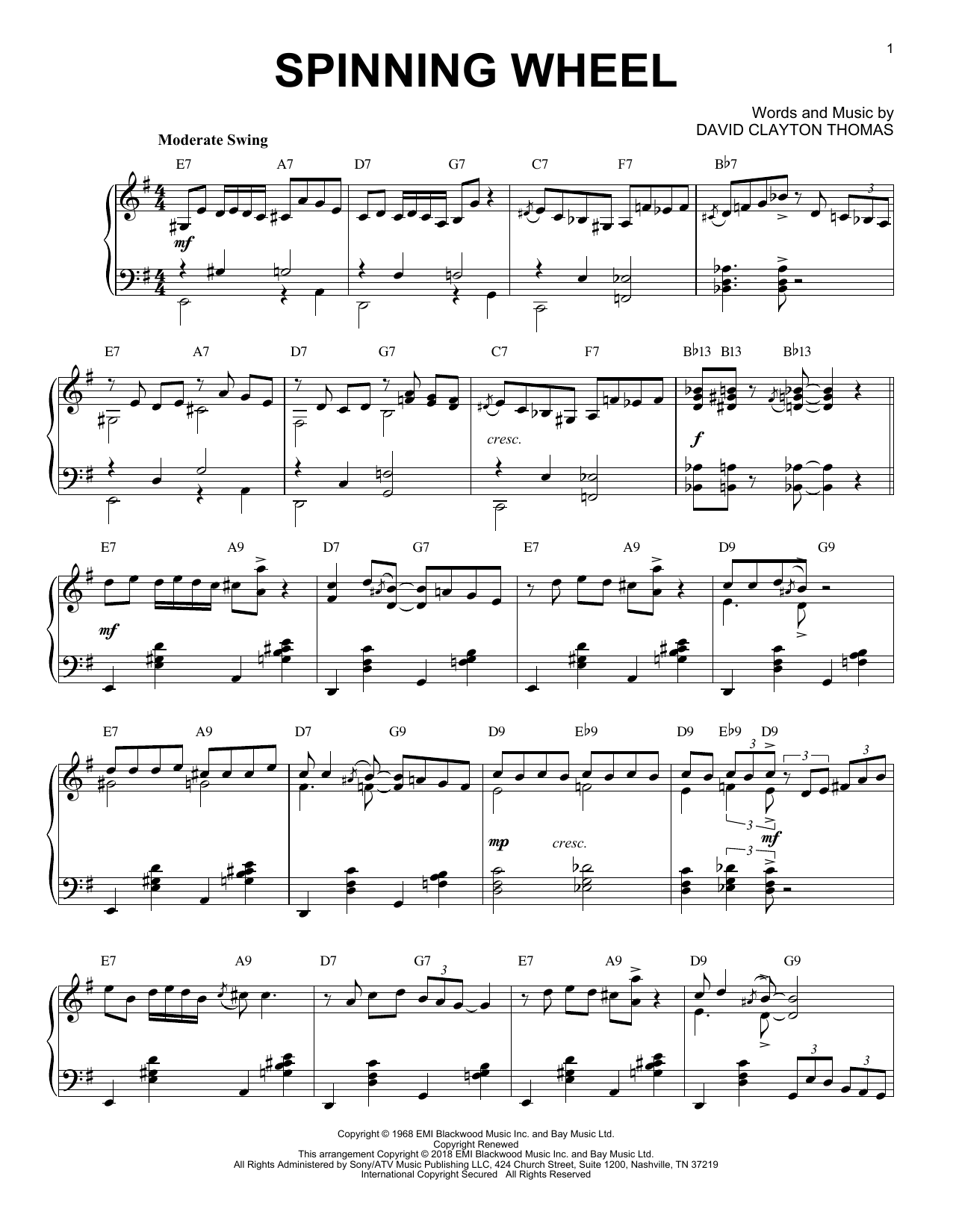 Download Blood, Sweat & Tears Spinning Wheel [Jazz version] Sheet Music and learn how to play Piano Solo PDF digital score in minutes