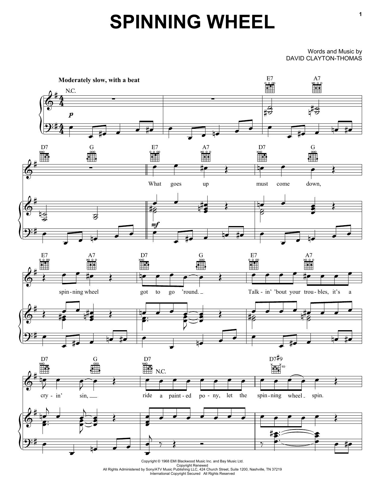 Download Blood, Sweat & Tears Spinning Wheel Sheet Music and learn how to play Real Book – Melody & Chords PDF digital score in minutes