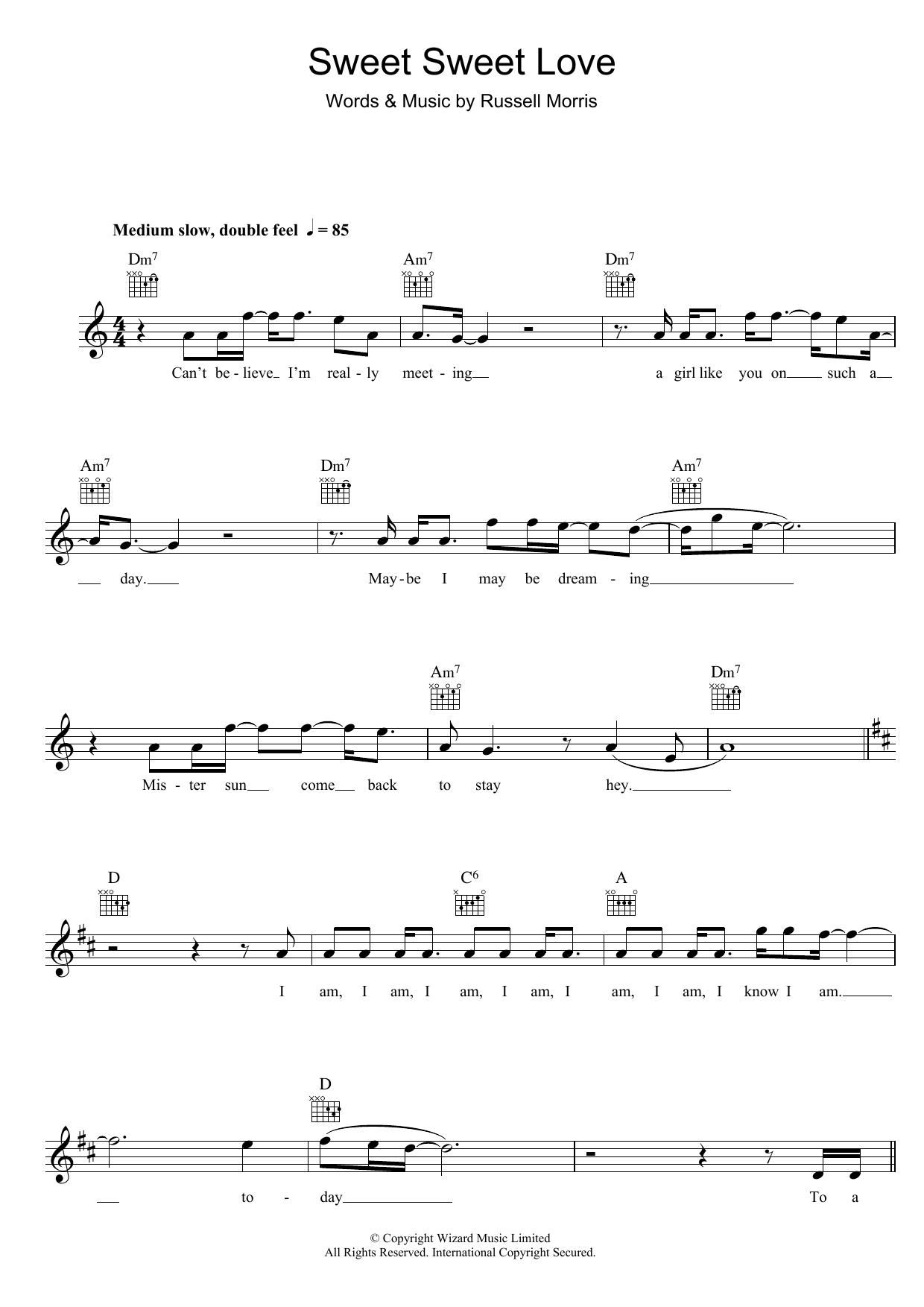 Download Russell Morris Sweet Sweet Love Sheet Music and learn how to play Melody Line, Lyrics & Chords PDF digital score in minutes