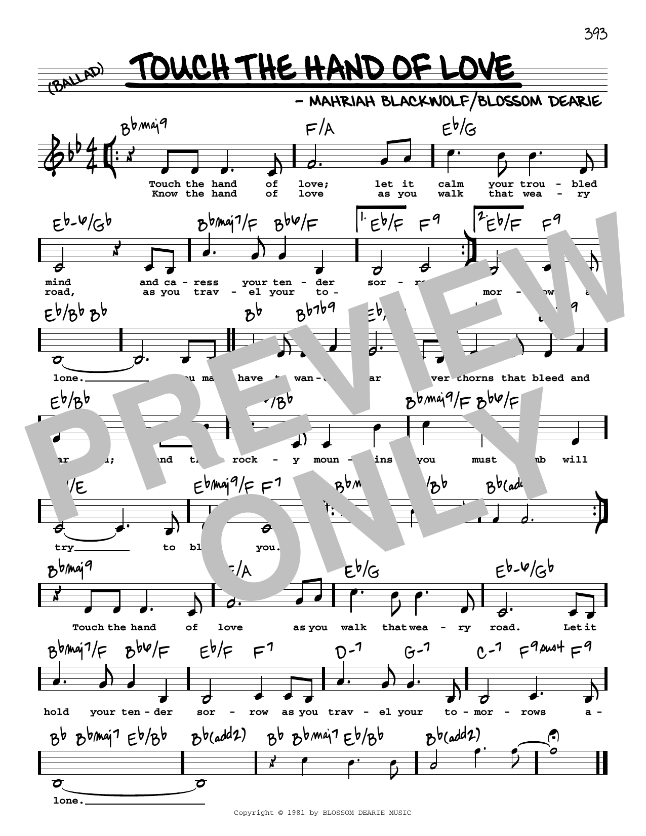 Download Blossom Dearie Touch The Hand Of Love (Low Voice) Sheet Music and learn how to play Real Book – Melody, Lyrics & Chords PDF digital score in minutes