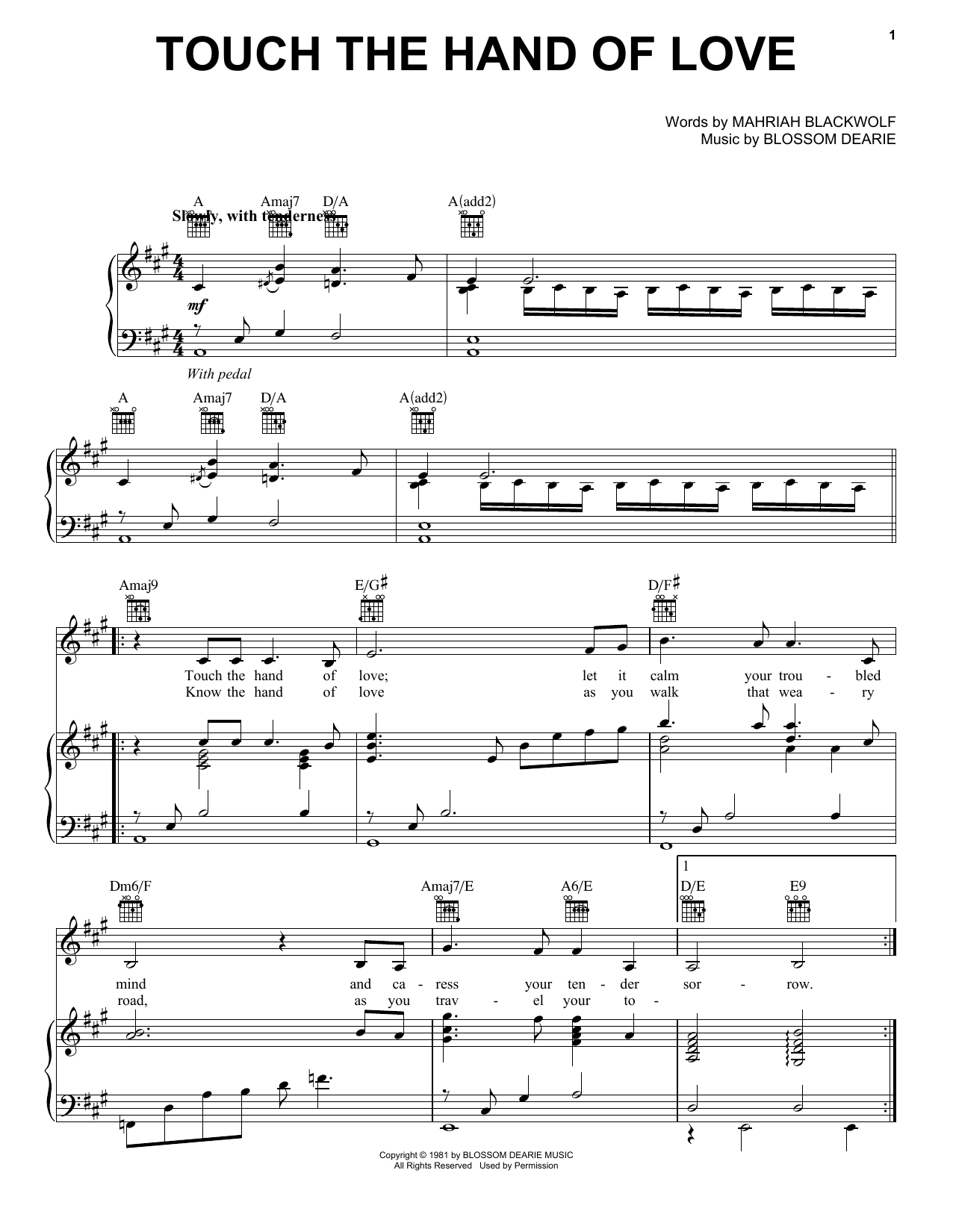 Download Blossom Dearie Touch The Hand Of Love Sheet Music and learn how to play Piano (Big Notes) PDF digital score in minutes