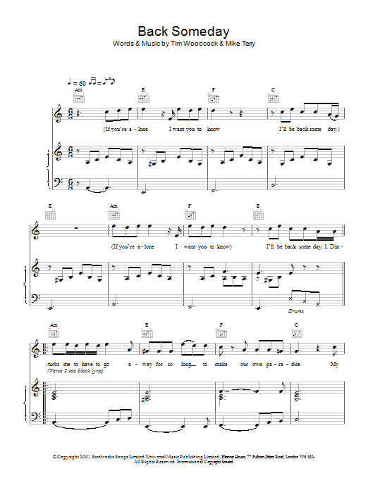 Download Blue Back Someday Sheet Music and learn how to play Piano, Vocal & Guitar PDF digital score in minutes