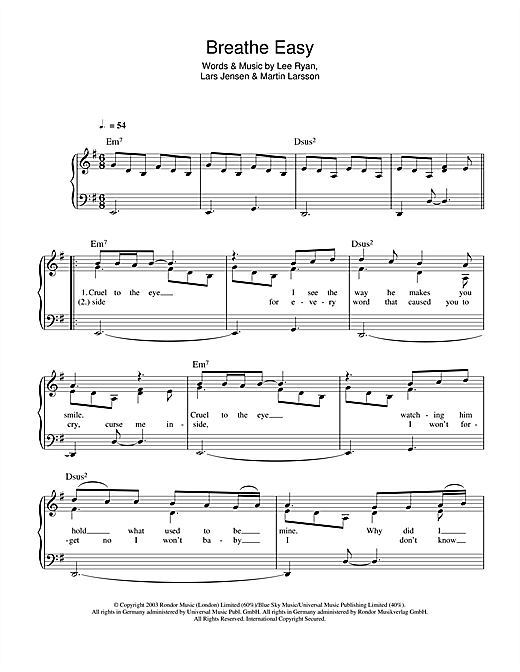 Blue "Breathe Easy" Sheet Music Notes Download Printable PDF Score 26139