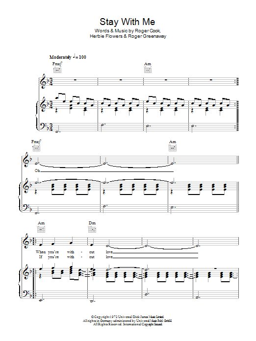 Download Blue Mink Stay With Me Sheet Music and learn how to play Piano, Vocal & Guitar (Right-Hand Melody) PDF digital score in minutes