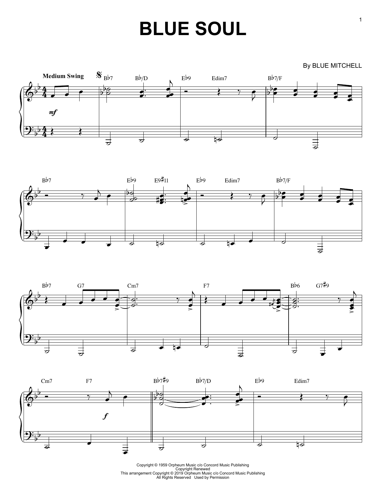 Download Blue Mitchell Blue Soul [Jazz version] Sheet Music and learn how to play Piano Solo PDF digital score in minutes