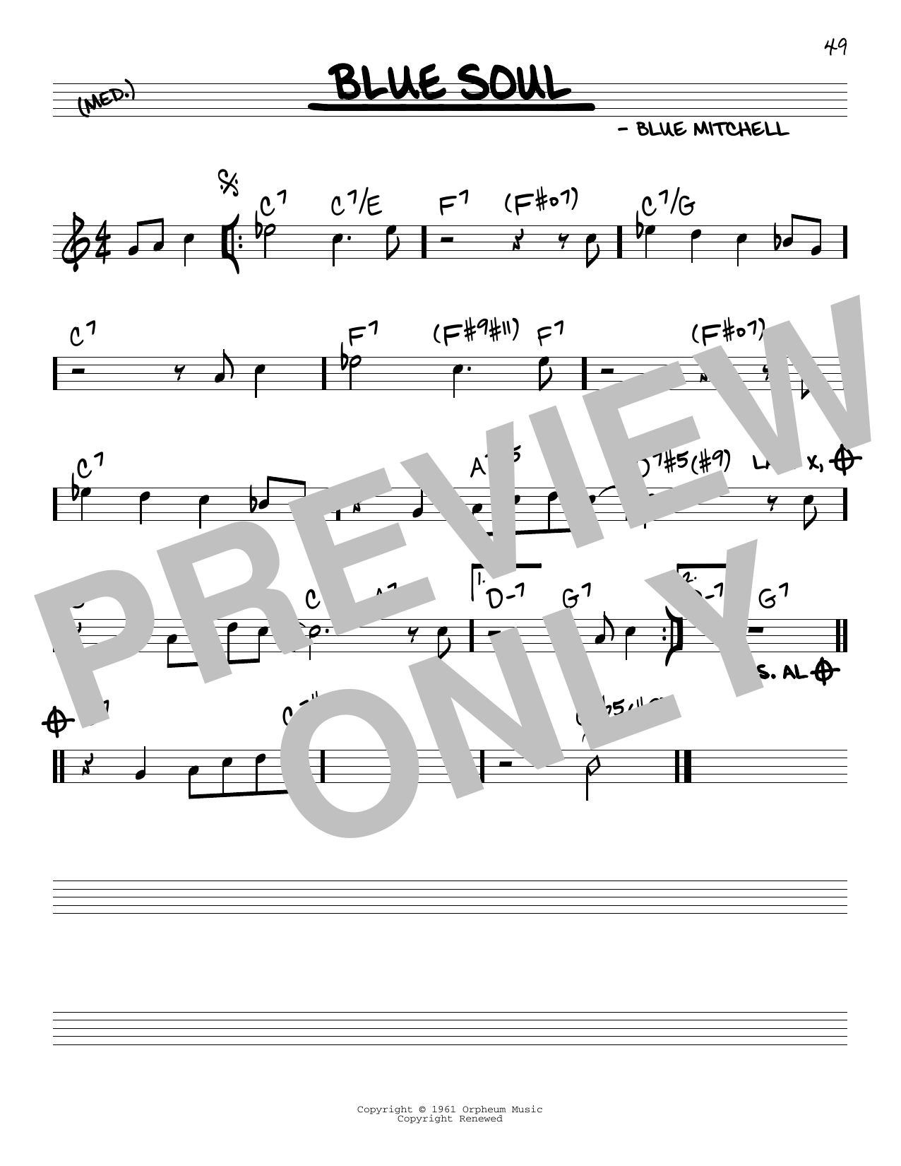 Download Blue Mitchell Blue Soul Sheet Music and learn how to play Real Book – Melody & Chords PDF digital score in minutes