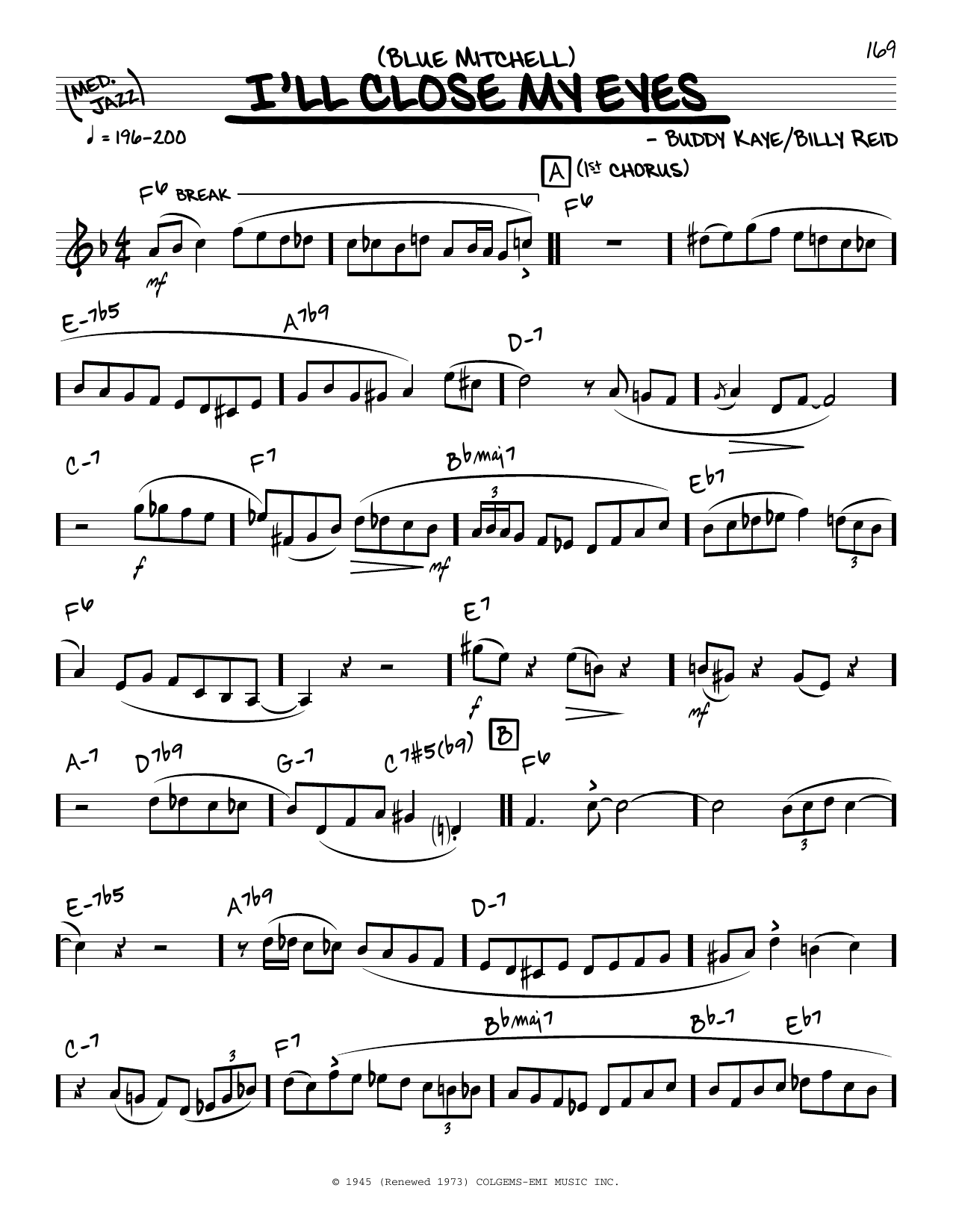 Download Blue Mitchell I'll Close My Eyes (solo only) Sheet Music and learn how to play Real Book – Melody & Chords PDF digital score in minutes