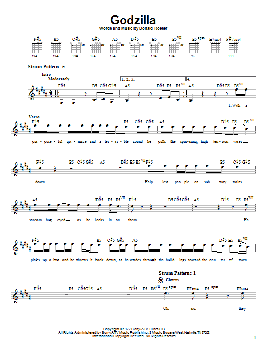 Download Blue Oyster Cult Godzilla Sheet Music and learn how to play Easy Guitar PDF digital score in minutes