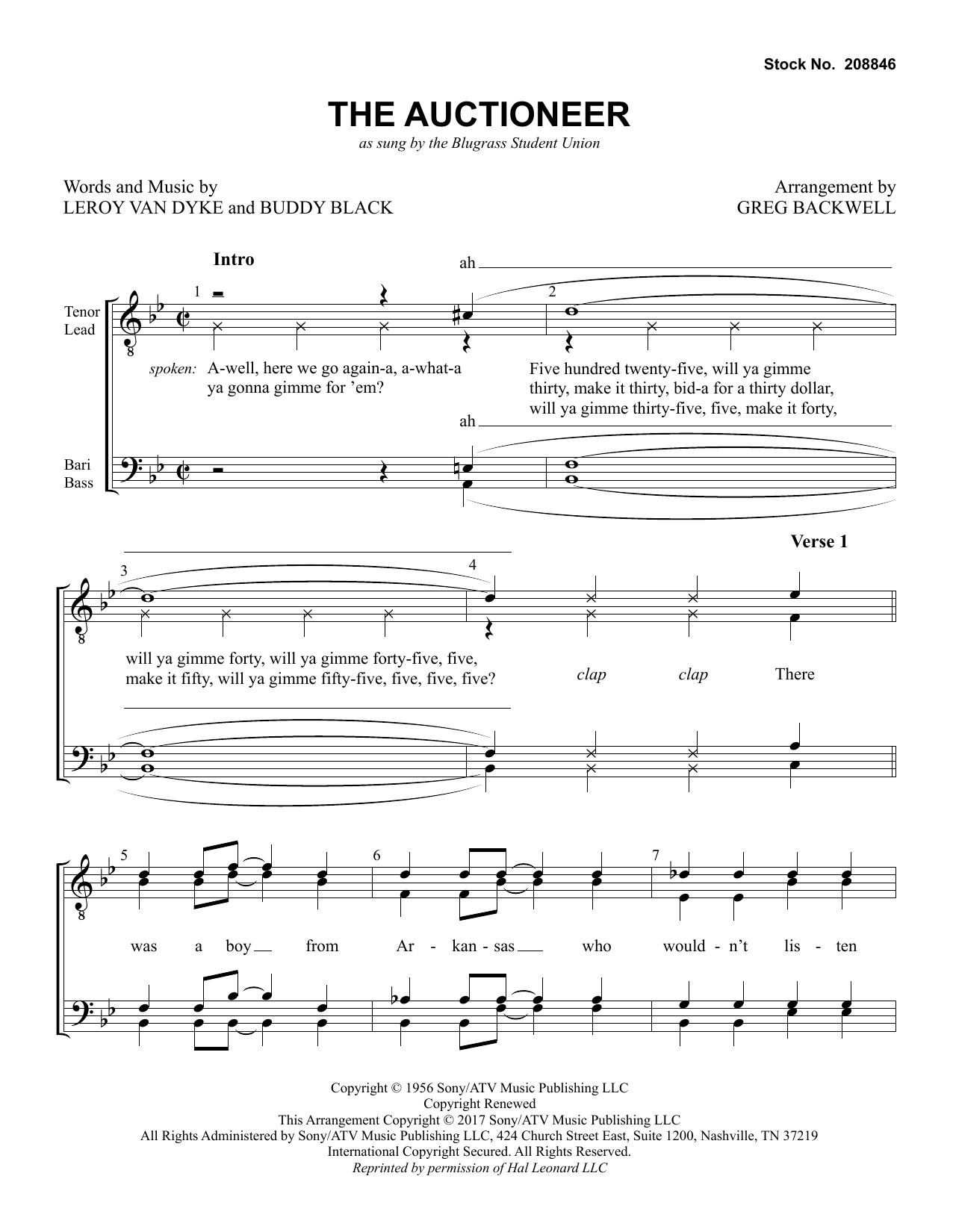 Download Bluegrass Student Union The Auctioneer (arr. Greg Blackwell) Sheet Music and learn how to play TTBB Choir PDF digital score in minutes