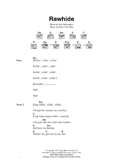 Download The Blues Brothers Rawhide Sheet Music and learn how to play Lyrics & Chords PDF digital score in minutes