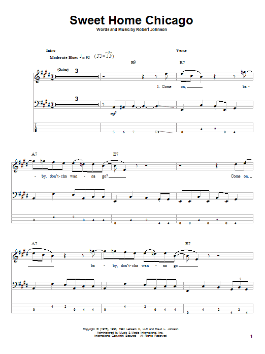 Download Robert Johnson Sweet Home Chicago Sheet Music and learn how to play Bass Guitar Tab PDF digital score in minutes