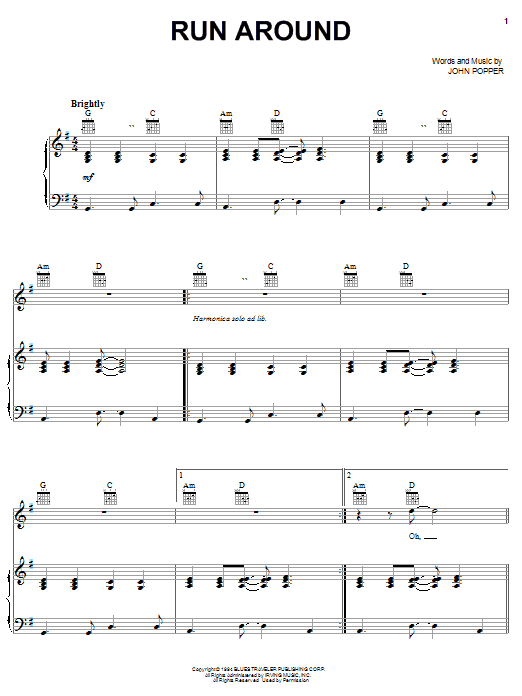 Download Blues Traveler Run Around Sheet Music and learn how to play Guitar Lead Sheet PDF digital score in minutes