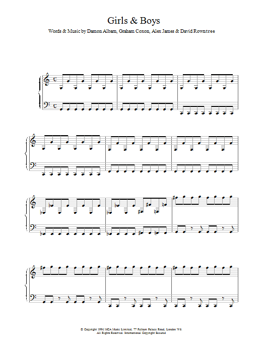 Download Blur Girls And Boys Sheet Music and learn how to play Guitar Tab PDF digital score in minutes