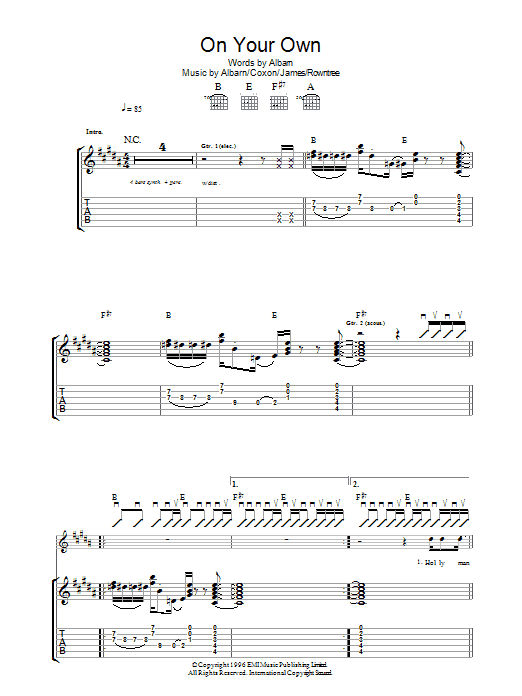 Download Blur On Your Own Sheet Music and learn how to play Guitar Tab PDF digital score in minutes