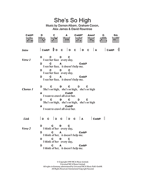 Download Blur Sheet Music and learn how to play Piano, Vocal & Guitar (Right-Hand Melody) PDF score in minutes