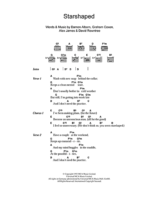 Download Blur Starshaped Sheet Music and learn how to play Lyrics & Chords PDF digital score in minutes