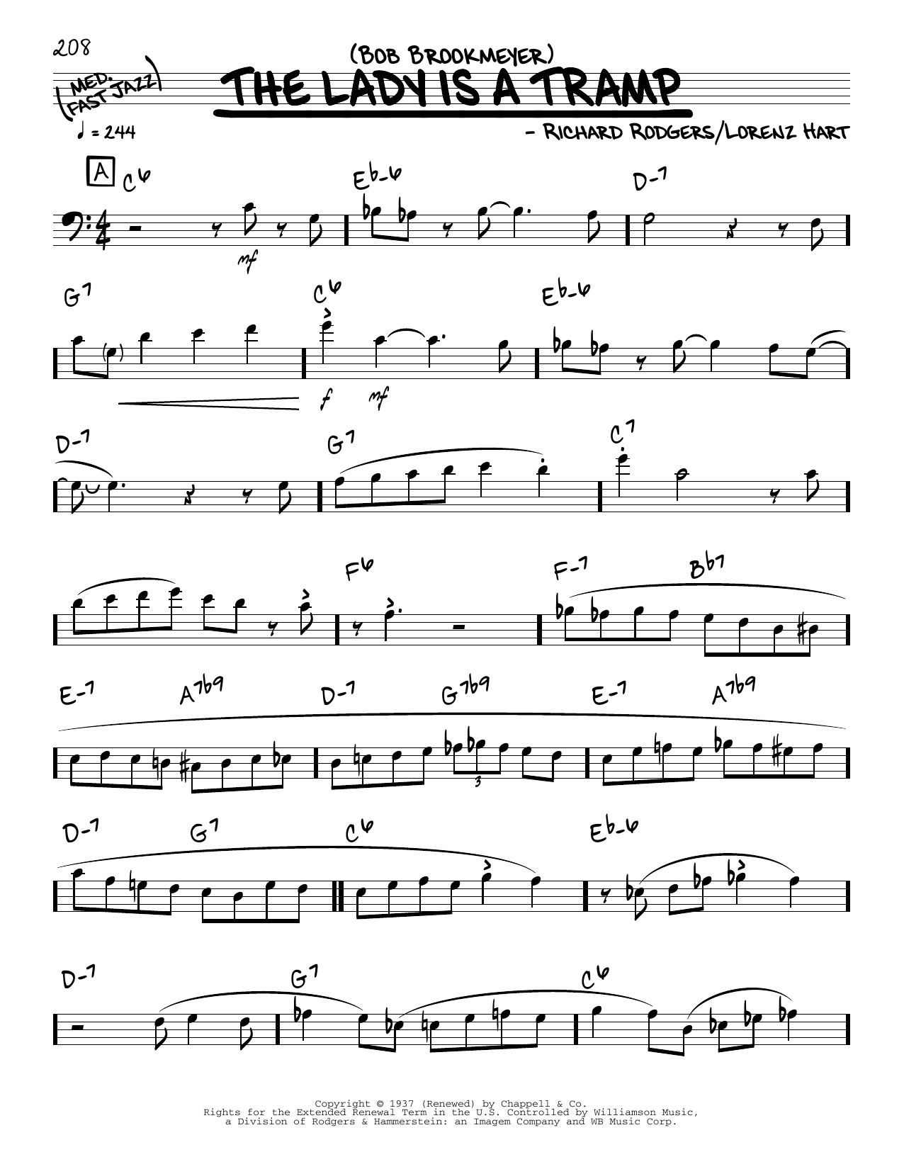 Download Bob Brookmeyer The Lady Is A Tramp (solo only) Sheet Music and learn how to play Real Book – Melody & Chords PDF digital score in minutes