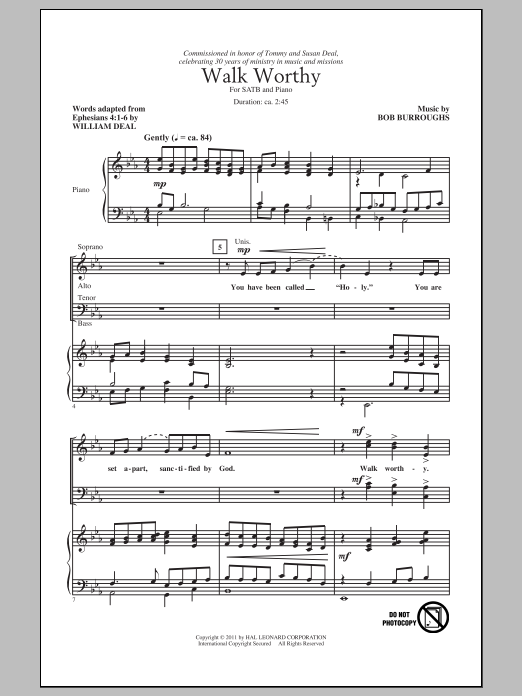 Download William J. Kirkpatrick Walk Worthy (arr. Bob Burroughs) Sheet Music and learn how to play SATB PDF digital score in minutes