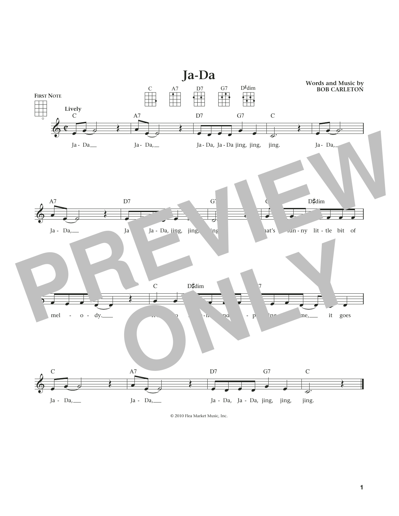 Download Bob Carleton Ja-Da Sheet Music and learn how to play Ukulele PDF digital score in minutes