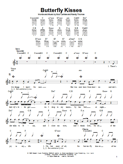 Download Bob Carlisle Butterfly Kisses Sheet Music and learn how to play Tenor Saxophone PDF digital score in minutes