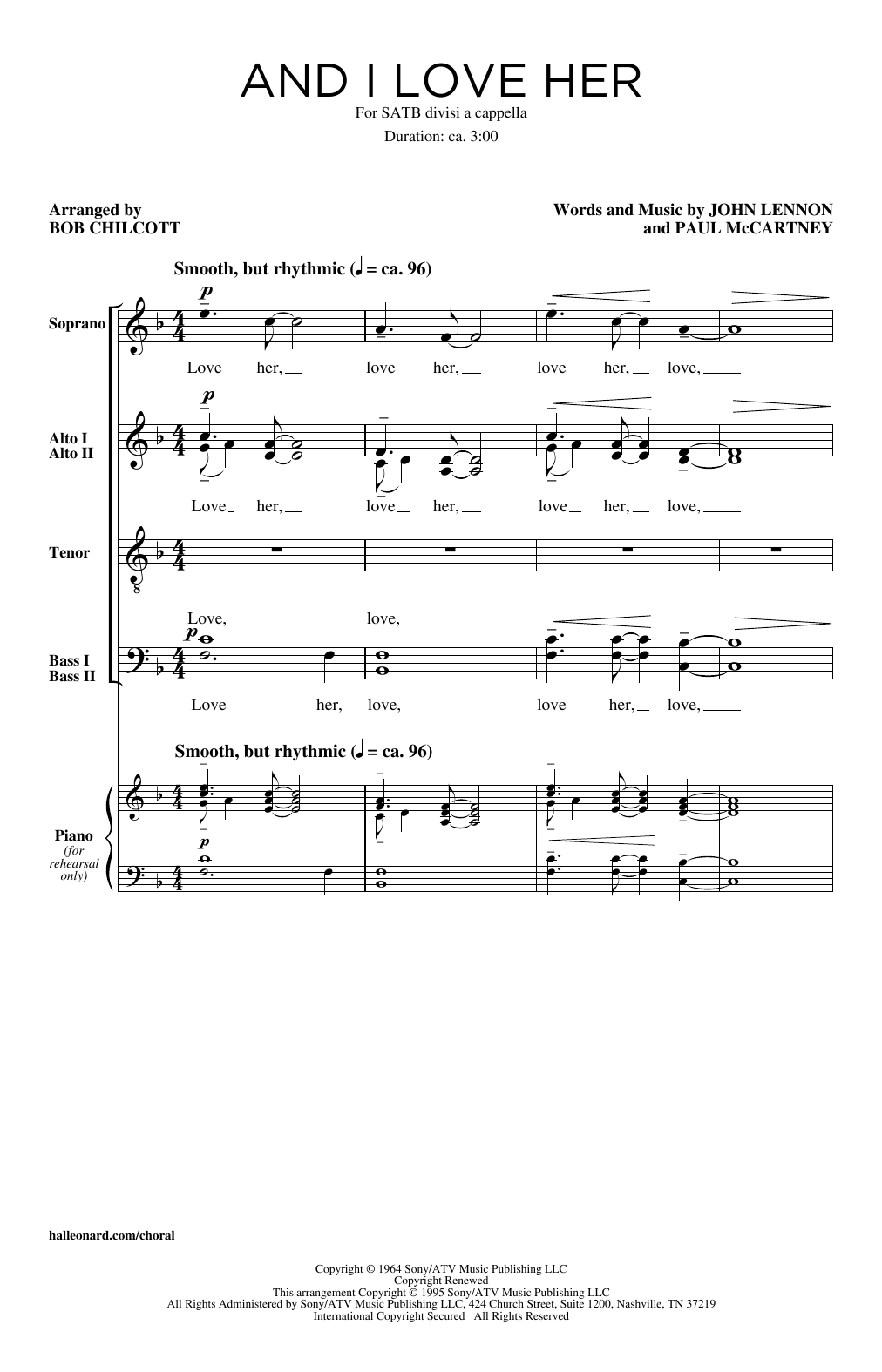 Download Bob Chilcott And I Love Her Sheet Music and learn how to play SATB PDF digital score in minutes