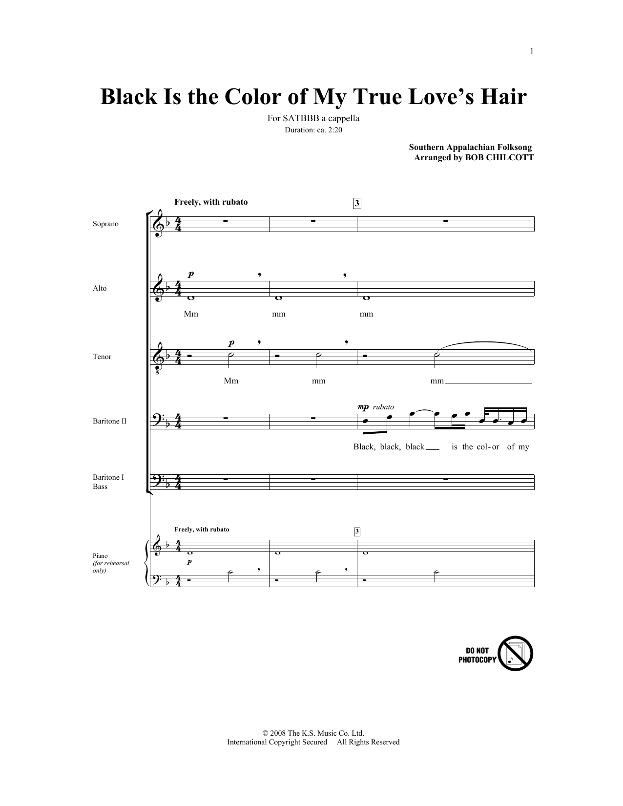 Download Bob Chilcott Black Is The Color Of My True Love's Hair Sheet Music and learn how to play SATB PDF digital score in minutes