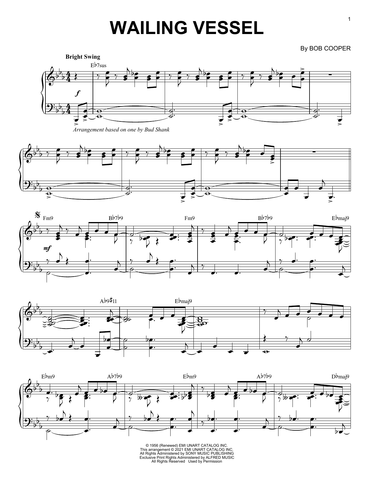 Download Bob Cooper Wailing Vessel [Jazz version] (arr. Brent Edstrom) Sheet Music and learn how to play Piano Solo PDF digital score in minutes