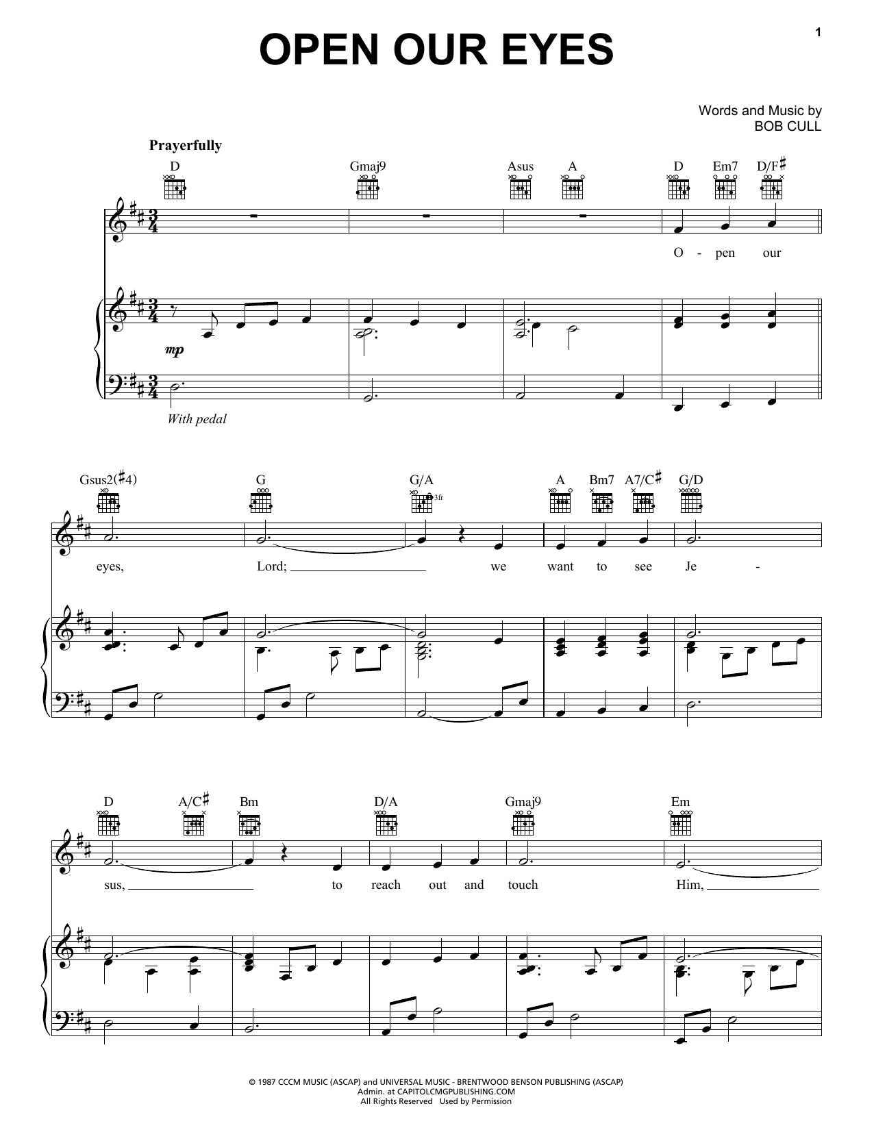 Download Bob Cull Open Our Eyes Sheet Music and learn how to play Piano, Vocal & Guitar (Right-Hand Melody) PDF digital score in minutes