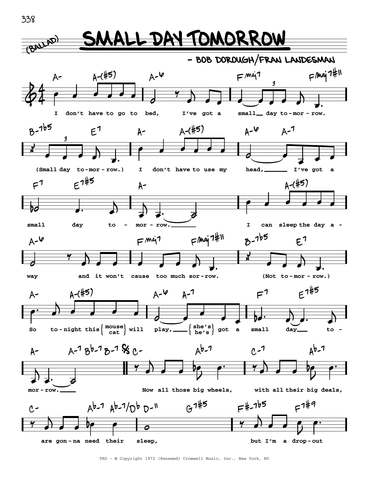 Download Bob Dorough Small Day Tomorrow (Low Voice) Sheet Music and learn how to play Real Book – Melody, Lyrics & Chords PDF digital score in minutes