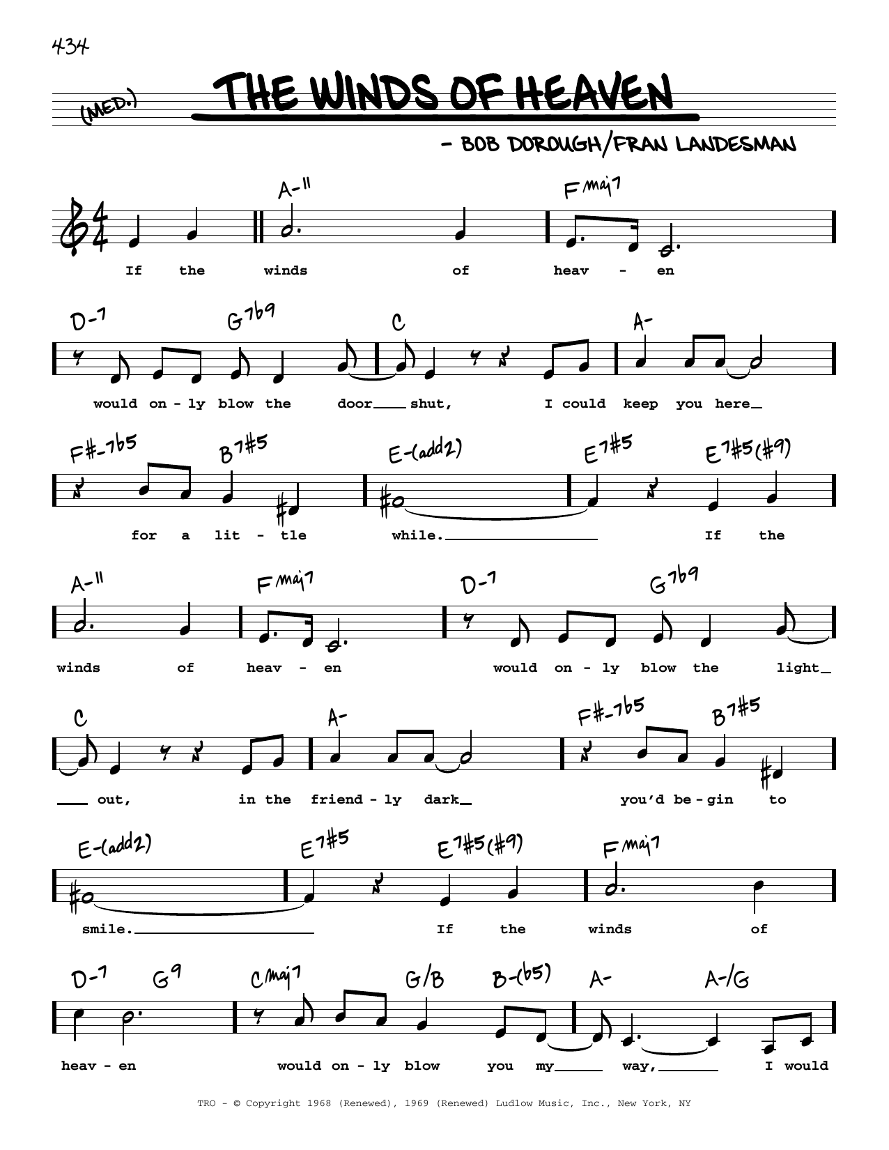 Download Bob Dorough The Winds Of Heaven (Low Voice) Sheet Music and learn how to play Real Book – Melody, Lyrics & Chords PDF digital score in minutes