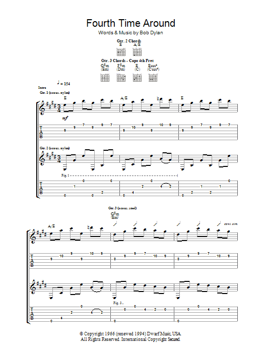 Download Bob Dylan 4th Time Around Sheet Music and learn how to play Guitar Tab PDF digital score in minutes