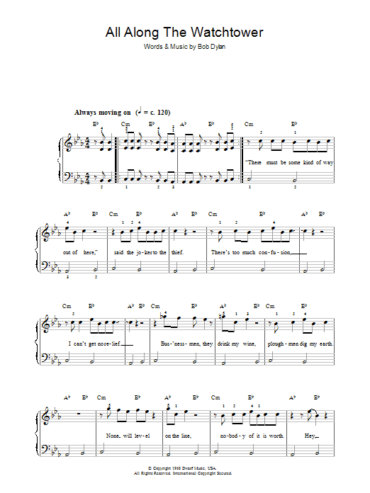 Download Bob Dylan All Along The Watchtower Sheet Music and learn how to play Easy Guitar PDF digital score in minutes