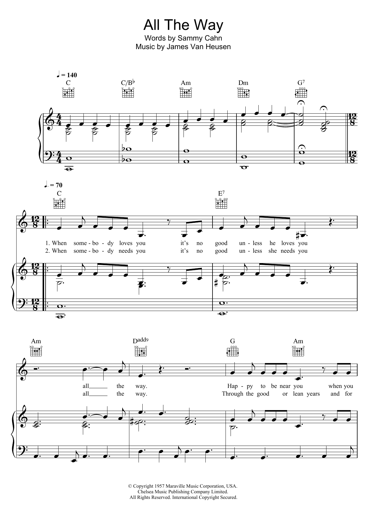 Download Bob Dylan All The Way Sheet Music and learn how to play Piano, Vocal & Guitar (Right-Hand Melody) PDF digital score in minutes